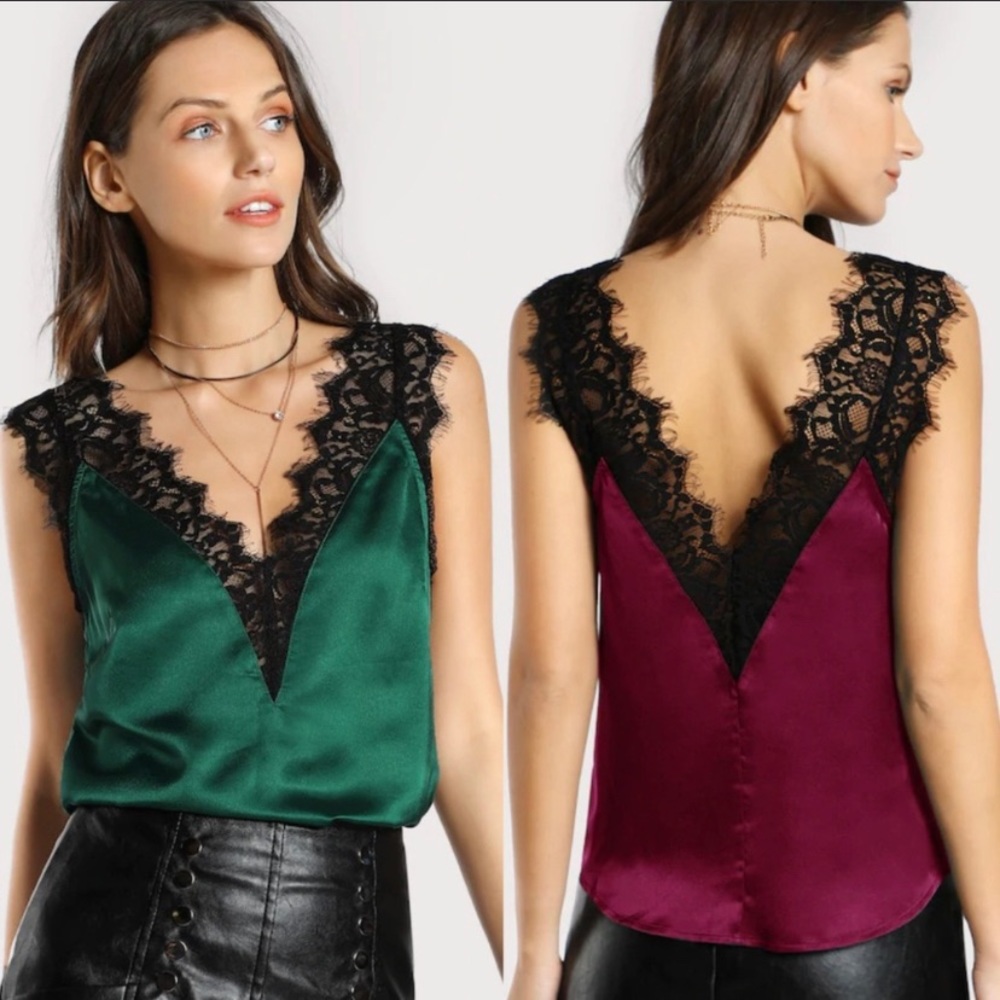 Lisa Wine Lace satin cami - Picture 3 of 3